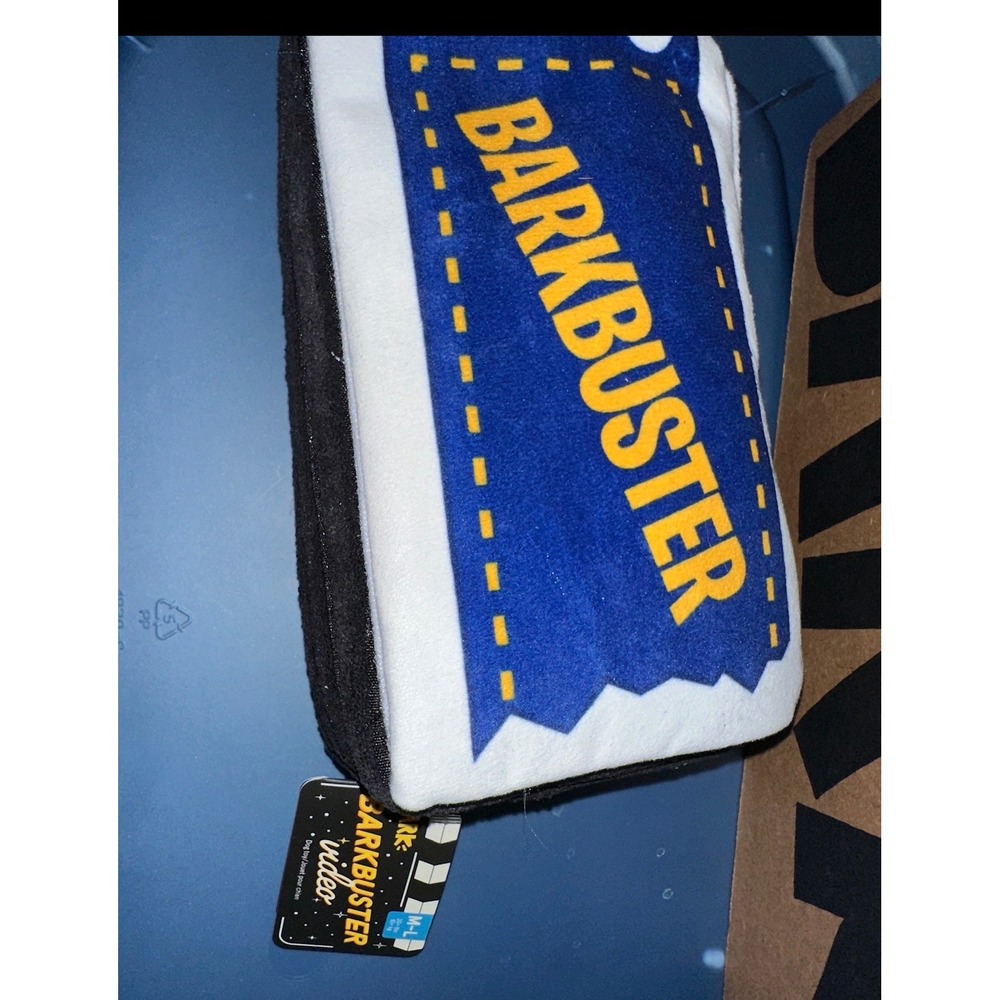 BarkBox Barkbuster Video Dog Toy VHS Case Plush Squeaker Crinkle Med Large bark